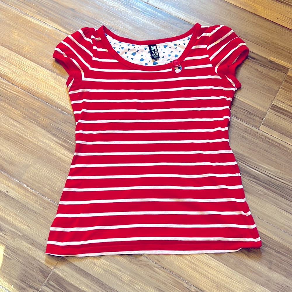 Cap-Sleeved Cutie Striped Shirt